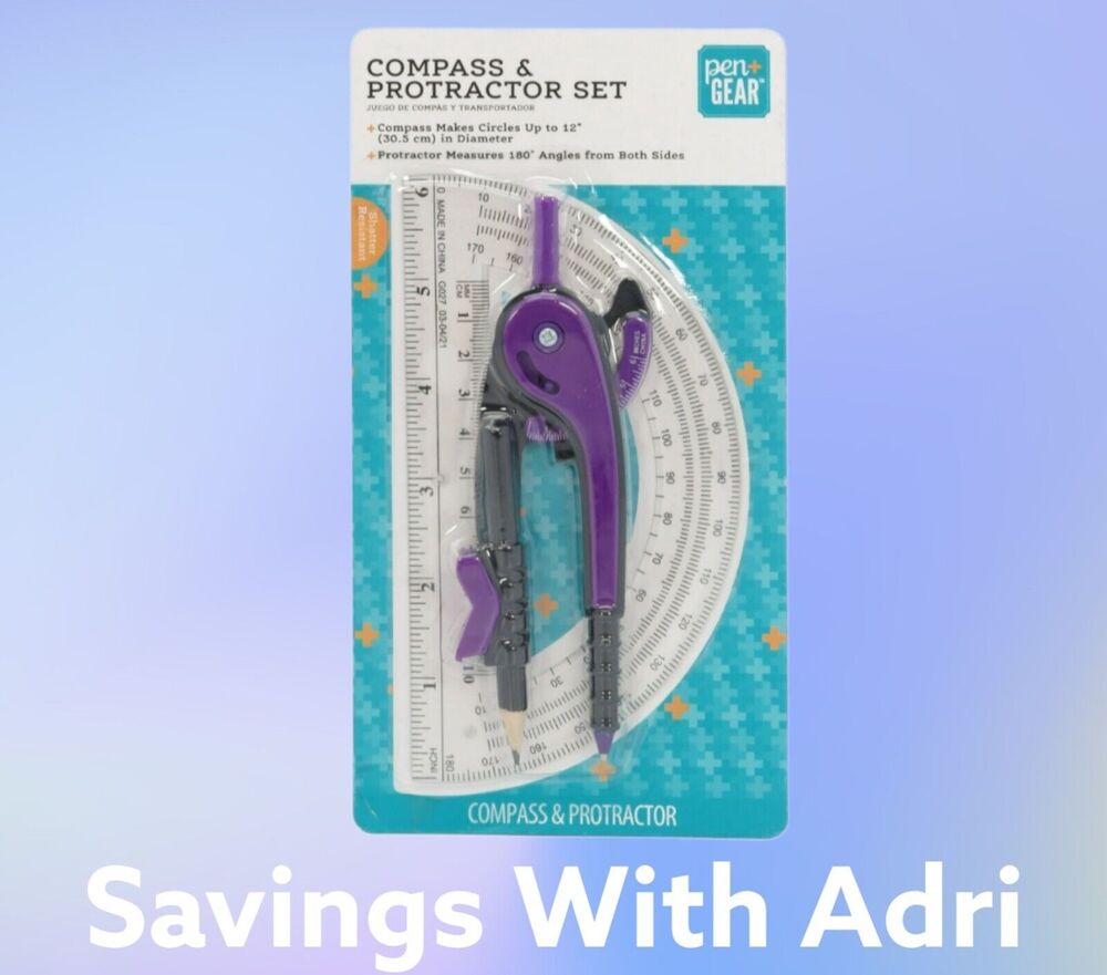 Pen+Gear Plastic Compass and Protractor Set Purple